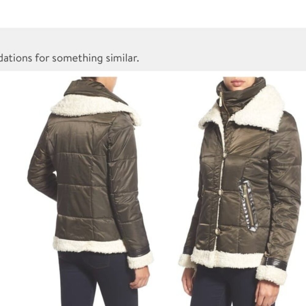 Vince Camuto Faux Shearling Trim Quilted Jacket Medium